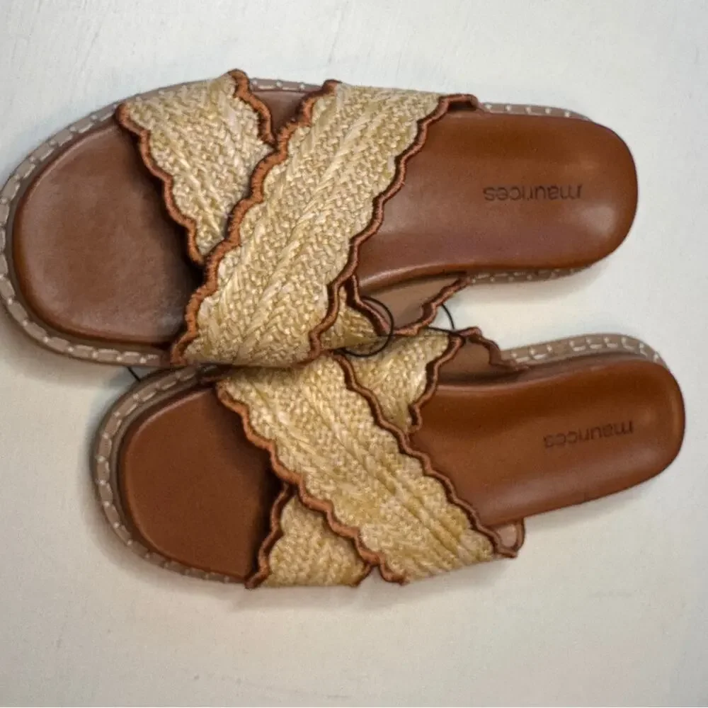Maurices  Chelsea Tan and Brown Women's Slide Cross Strap Sandals  Sz 7  NWT